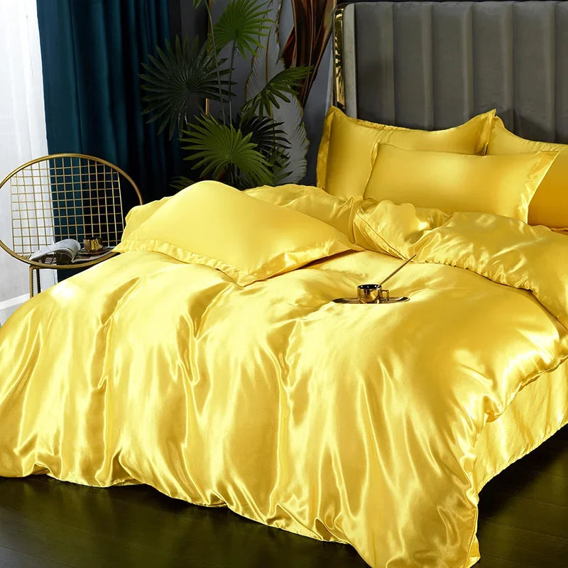 Bed Sheet Pillowcase Luxury Satin Bedsheet Solid Color Double Single