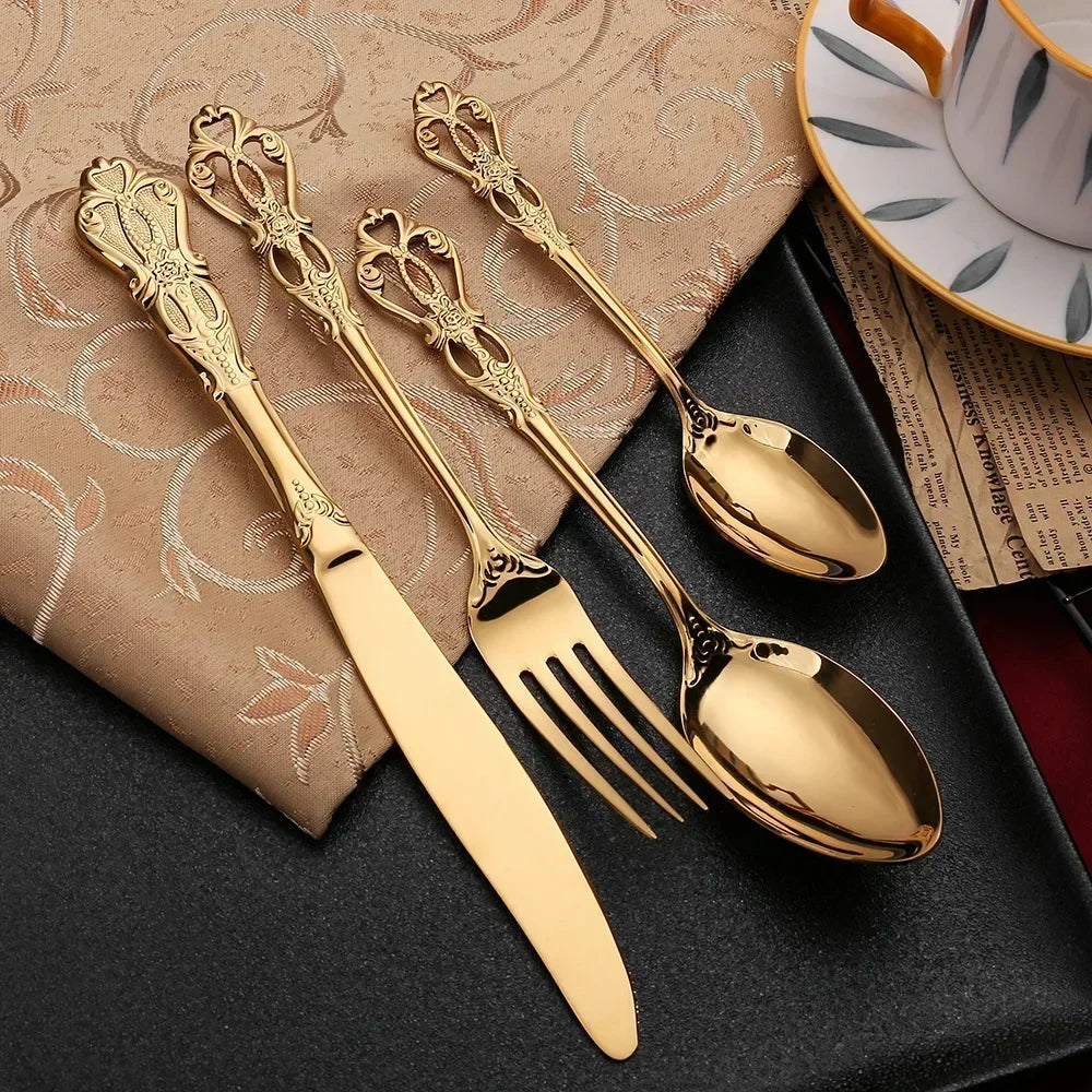 Golden Stainless Steel Cutlery Set Luxury Complete Dinnerware Set