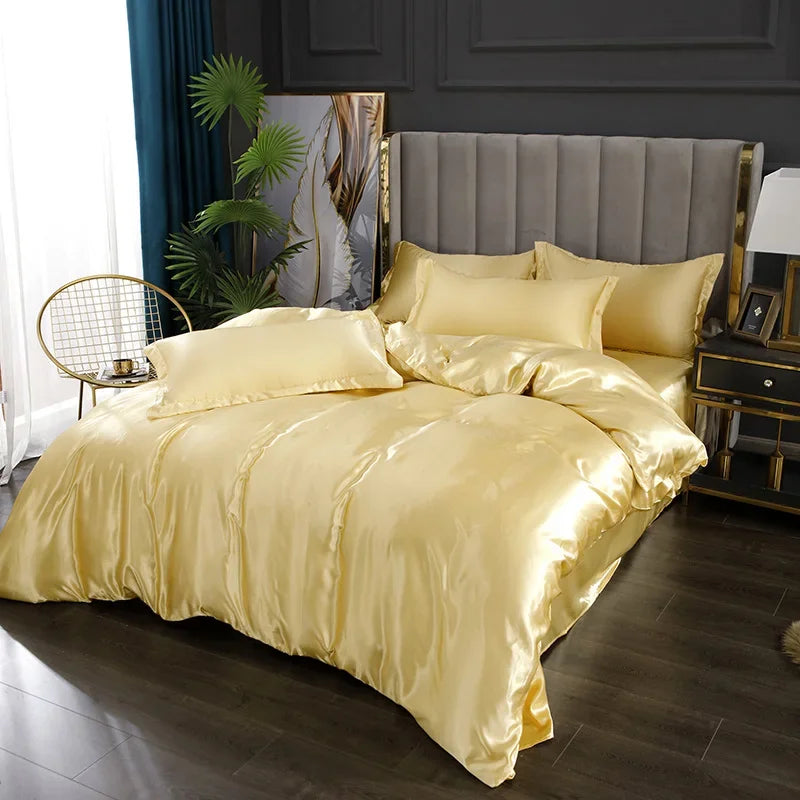 Bed Sheet Pillowcase Luxury Satin Bedsheet Solid Color Double Single