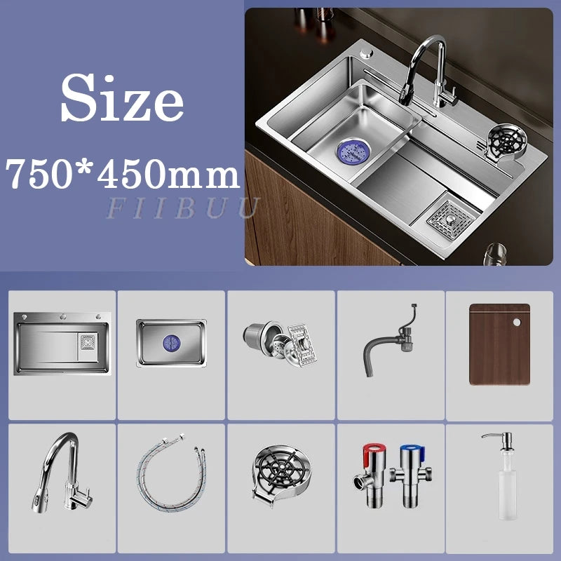 Multiple Size Nano 304 stainless steel kitchen sink large single-slot washbasin Bowl