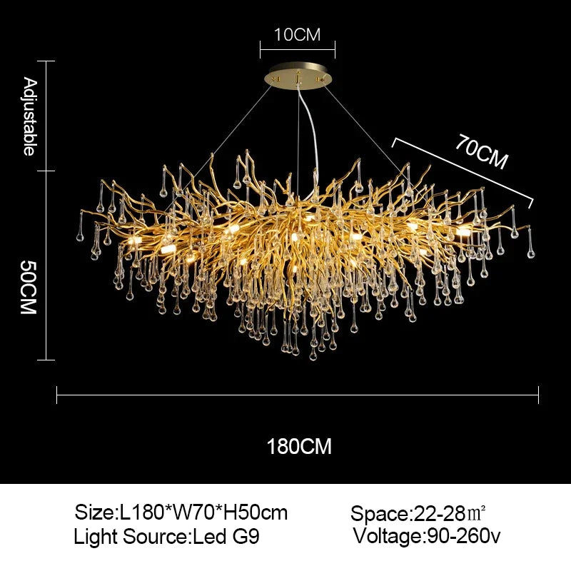 Modern light luxury branch-shaped golden crystal ceiling chandelier