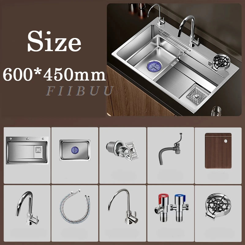 Multiple Size Nano 304 stainless steel kitchen sink large single-slot washbasin Bowl