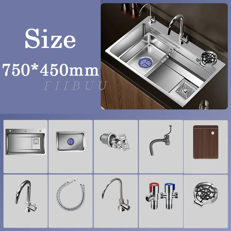 Multiple Size Nano 304 stainless steel kitchen sink large single-slot washbasin Bowl