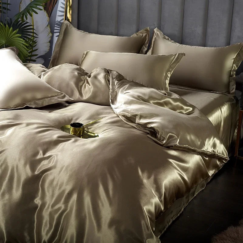 Bed Sheet Pillowcase Luxury Satin Bedsheet Solid Color Double Single