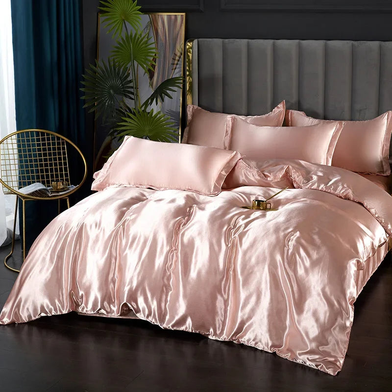 Bed Sheet Pillowcase Luxury Satin Bedsheet Solid Color Double Single