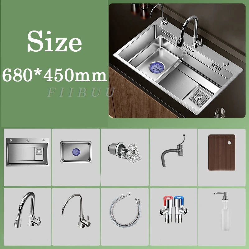 Multiple Size Nano 304 stainless steel kitchen sink large single-slot washbasin Bowl