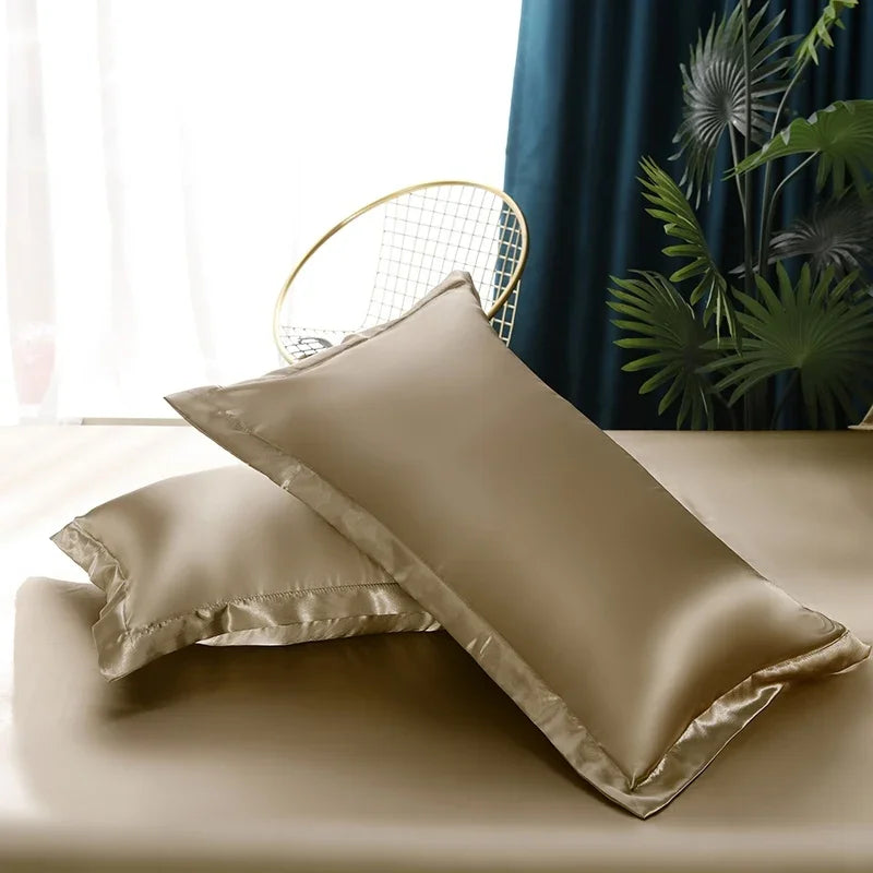 Bed Sheet Pillowcase Luxury Satin Bedsheet Solid Color Double Single