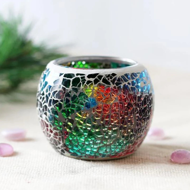 Moroccan Mosaic Glass Candlestick Votive Candle Colorful Candle Holder