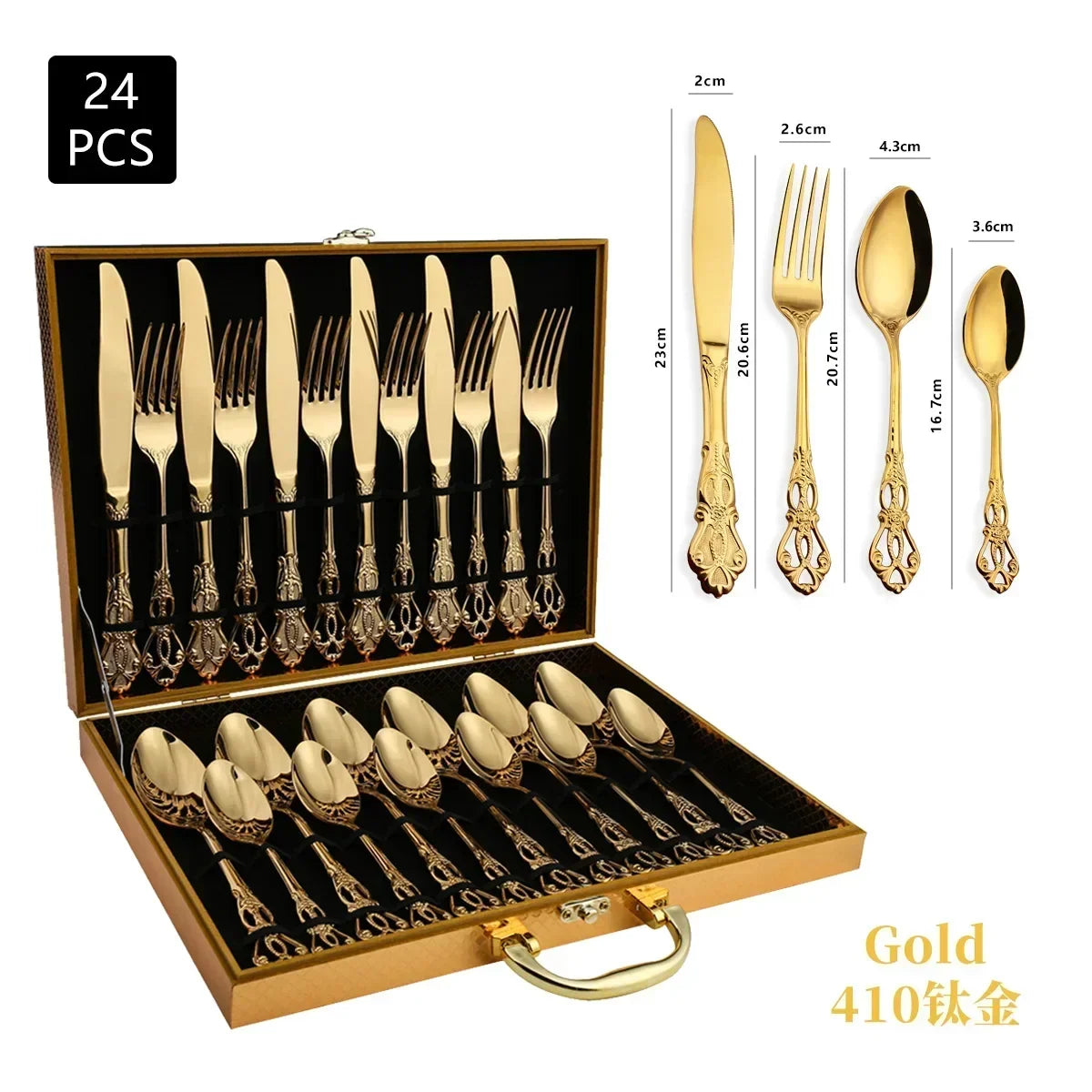 Golden Stainless Steel Cutlery Set Luxury Complete Dinnerware Set