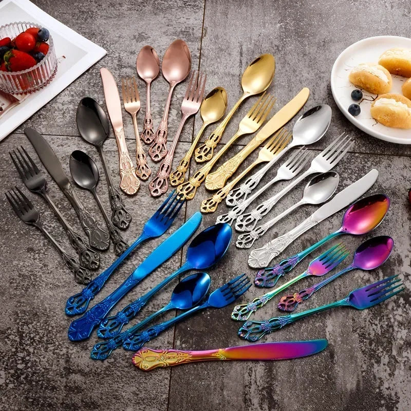 Golden Stainless Steel Cutlery Set Luxury Complete Dinnerware Set