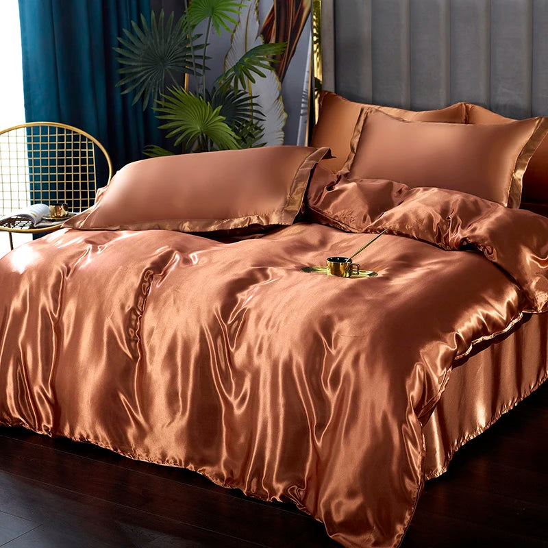 Solid Satin Bedding Set Including Duvet Covers, Bed Sheets