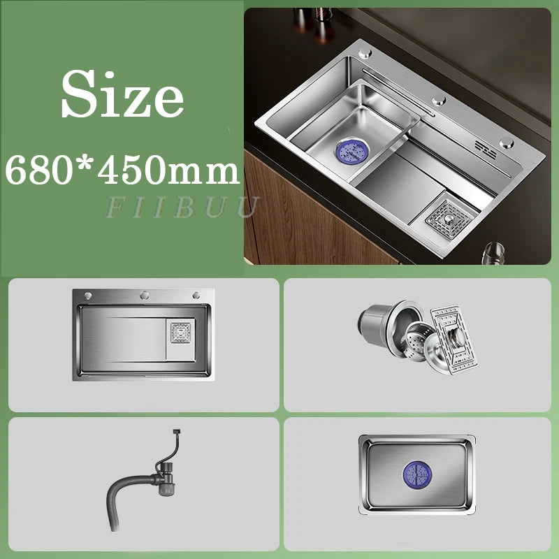 Multiple Size Nano 304 stainless steel kitchen sink large single-slot washbasin Bowl