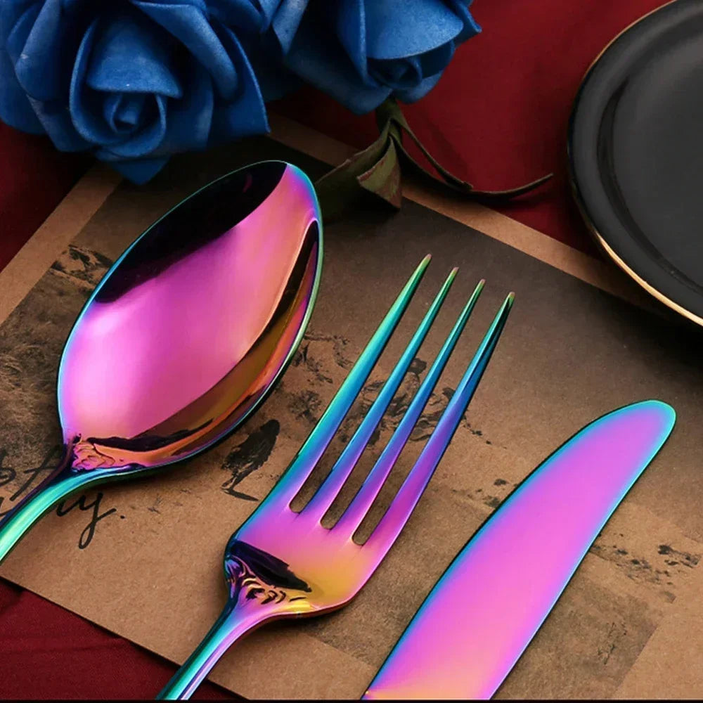 Golden Stainless Steel Cutlery Set Luxury Complete Dinnerware Set