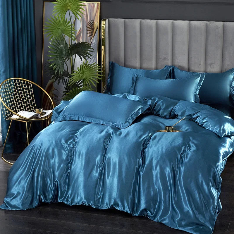 Bed Sheet Pillowcase Luxury Satin Bedsheet Solid Color Double Single