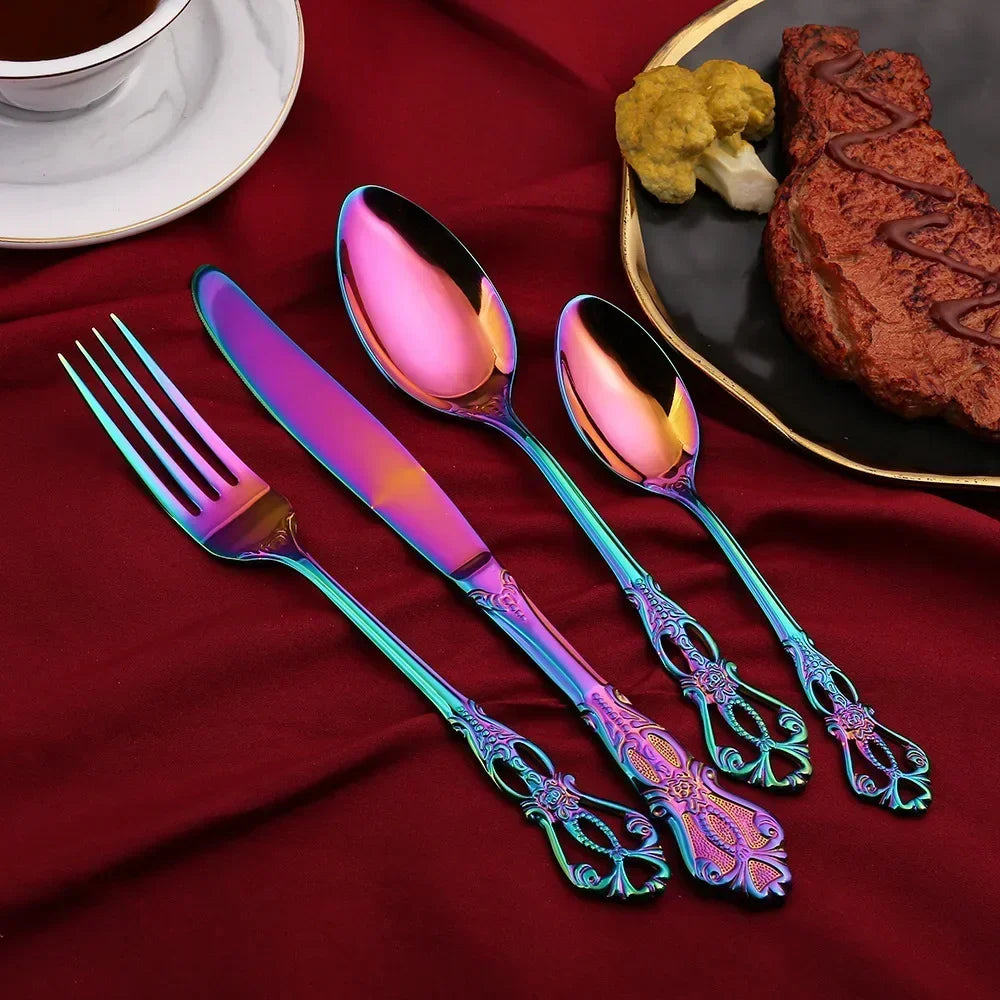 Golden Stainless Steel Cutlery Set Luxury Complete Dinnerware Set