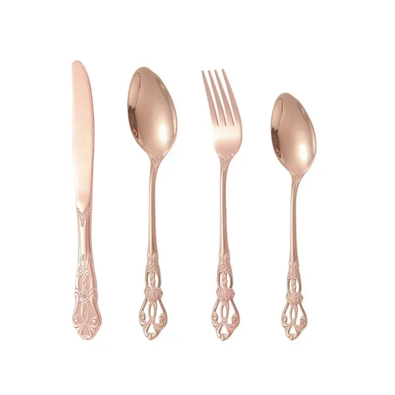 Golden Stainless Steel Cutlery Set Luxury Complete Dinnerware Set