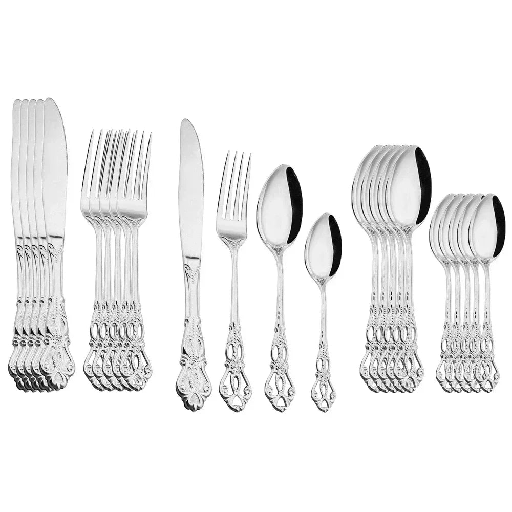 Golden Stainless Steel Cutlery Set Luxury Complete Dinnerware Set