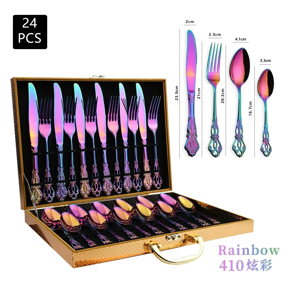 Golden Stainless Steel Cutlery Set Luxury Complete Dinnerware Set