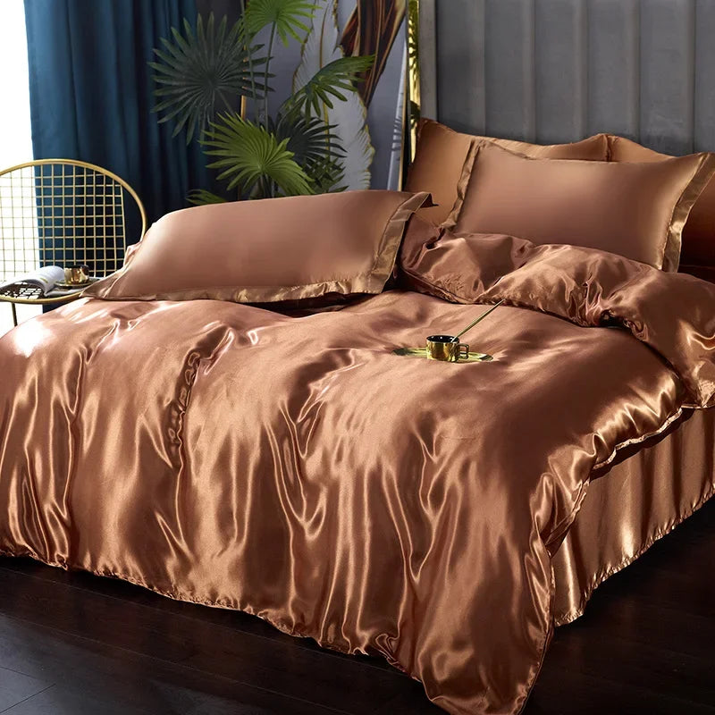 Bed Sheet Pillowcase Luxury Satin Bedsheet Solid Color Double Single