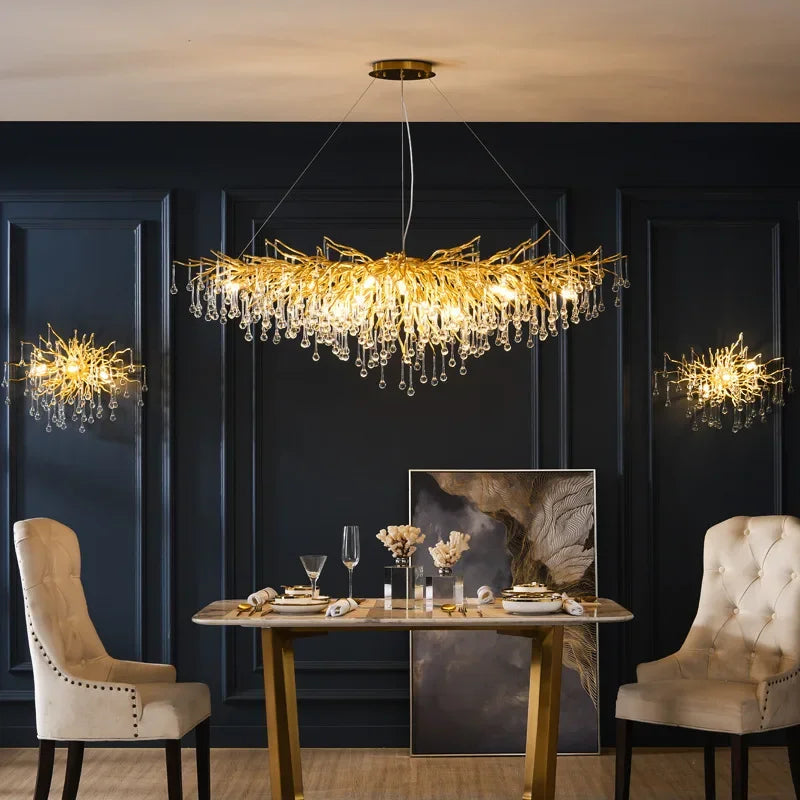 Modern light luxury branch-shaped golden crystal ceiling chandelier