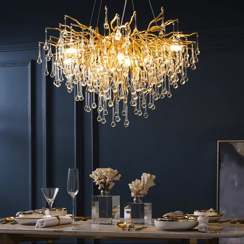 Modern light luxury branch-shaped golden crystal ceiling chandelier