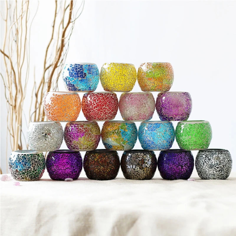 Moroccan Mosaic Glass Candlestick Votive Candle Colorful Candle Holder