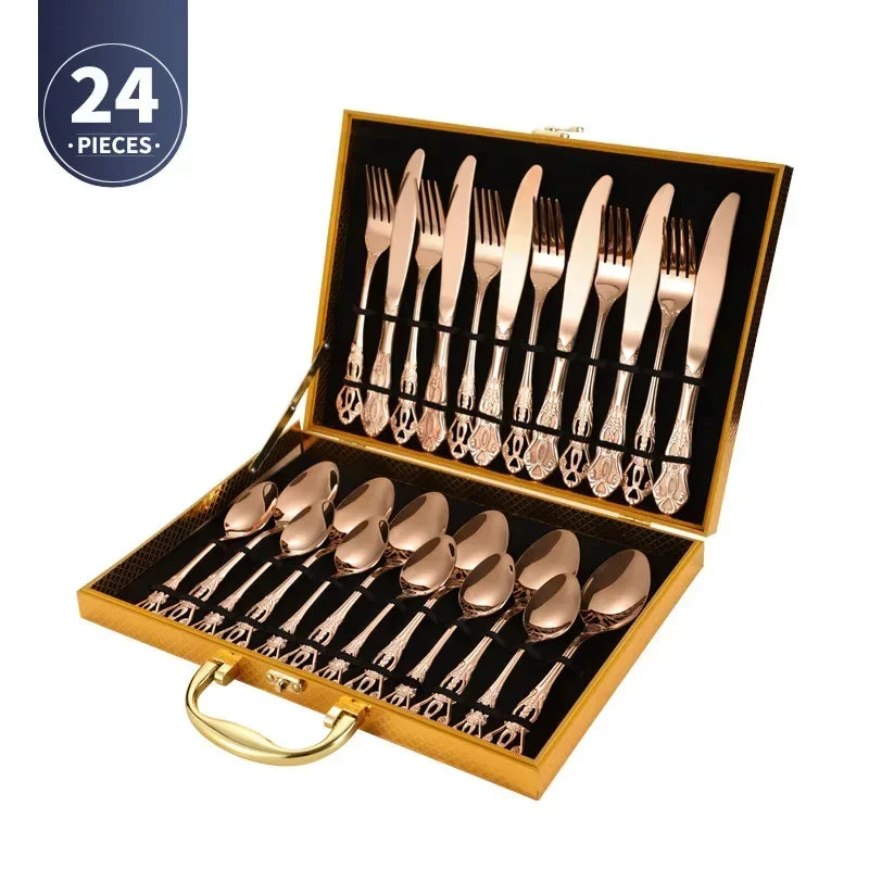 Golden Stainless Steel Cutlery Set Luxury Complete Dinnerware Set